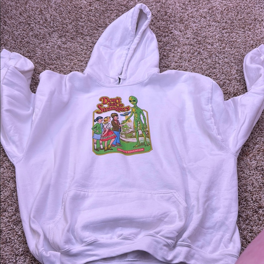 White Graphic Hoodie with Alien Print